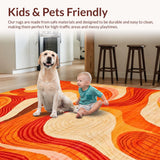 Ultra Soft Area Rug, Non Slip, Stain Resistant, Washable Area Rugs for Living Room, Bedroom, Retro Abstract Wavy Composition(Orange)