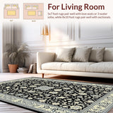 Ultra Soft Area Rug, Non Slip, Stain Resistant, Washable Area Rugs for Living Room, Bedroom, Contemporary Black Abstract Flourish(Black)