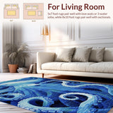 Ultra Soft Area Rug, Non Slip, Stain Resistant, Washable Area Rugs for Living Room, Bedroom, Oceanic Marine Life with 3D Octopus and Nautical Fish School in Blue(Blue)