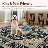 Ultra Soft Area Rug, Non Slip, Stain Resistant, Washable Area Rugs for Living Room, Bedroom, Distressed Vintage Floral Grey Brown Living Room Rug(Blue)
