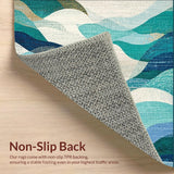 Ultra Soft Area Rug, Non Slip, Stain Resistant, Washable Area Rugs for Living Room, Bedroom, Coastal Wave Motif Runner Rug Nautical Shell Pattern Ocean Breeze Floor Decor(Blue)