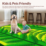 Ultra Soft Area Rug, Non Slip, Stain Resistant, Washable Area Rugs for Living Room, Bedroom, Artistic Color Burst Floral Style(Green)