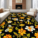 Ultra Soft Area Rug, Non Slip, Stain Resistant, Washable Area Rugs for Living Room, Bedroom, Elegant Nature-Inspired Curves(Black)