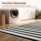 Ultra Soft Area Rug, Non Slip, Stain Resistant, Washable Area Rugs for Living Room, Bedroom, Geometric Stripe Pattern Rug Washable Indoor Outdoor(Black)