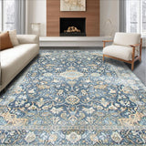 Ultra Soft Area Rug, Non Slip, Stain Resistant, Washable Area Rugs for Living Room, Bedroom, Elegant Gray Damask Motif(Blue)
