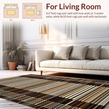 Ultra Soft Area Rug, Non Slip, Stain Resistant, Washable Area Rugs for Living Room, Bedroom, Contemporary Earthy Striped Elegance(Brown)