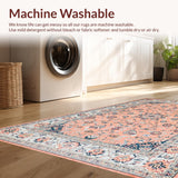 Ultra Soft Area Rug, Non Slip, Stain Resistant, Washable Area Rugs for Living Room, Bedroom, Transitional Striped Peach Aesthetic(Pink)