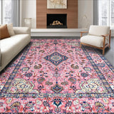 Ultra Soft Area Rug, Non Slip, Stain Resistant, Washable Area Rugs for Living Room, Bedroom, Vintage Floral Medallion Elegance(Pink)