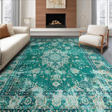 Ultra Soft Area Rug, Non Slip, Stain Resistant, Washable Area Rugs for Living Room, Bedroom, Vintage Medallion Rustic Charm(Blue)