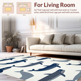 Ultra Soft Area Rug, Non Slip, Stain Resistant, Washable Area Rugs for Living Room, Bedroom, Coastal Grey Whale Artistry(White)