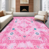 Ultra Soft Area Rug, Non Slip, Stain Resistant, Washable Area Rugs for Living Room, Bedroom, Vivid Seasonal Teal Accents(Pink)