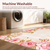 Ultra Soft Area Rug, Non Slip, Stain Resistant, Washable Area Rugs for Living Room, Bedroom, Charming Plush Floral Elegance(Beige)