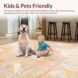 Ultra Soft Area Rug, Non Slip, Stain Resistant, Washable Area Rugs for Living Room, Bedroom, Art Deco Rug with Gold Detailing and Peach Gradient(Pink)