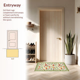 Ultra Soft Area Rug, Non Slip, Stain Resistant, Washable Area Rugs for Living Room, Bedroom, Serene Green Tones with Nature Elements(White)