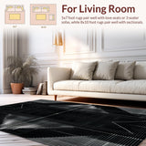 Ultra Soft Area Rug, Non Slip, Stain Resistant, Washable Area Rugs for Living Room, Bedroom, Sleek Abstract Linear Arrangement(Black)