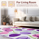 Ultra Soft Area Rug, Non Slip, Stain Resistant, Washable Area Rugs for Living Room, Bedroom, Fresh Blooming Tulip Arrangement Style(Purple)