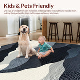 Ultra Soft Area Rug, Non Slip, Stain Resistant, Washable Area Rugs for Living Room, Bedroom, Abstract Grayscale Wave Pattern Runner Rug with Flowing Striped Motif(Gray)