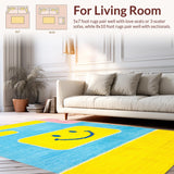 Ultra Soft Area Rug, Non Slip, Stain Resistant, Washable Area Rugs for Living Room, Bedroom, Charming Happy Face Interactive Design(Blue)