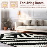 Ultra Soft Area Rug, Non Slip, Stain Resistant, Washable Area Rugs for Living Room, Bedroom, Bold Black & White Chevron Weave Rug Geometric Porch Decor(Black)