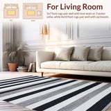 Ultra Soft Area Rug, Non Slip, Stain Resistant, Washable Area Rugs for Living Room, Bedroom, Monochrome Harmony Geometric Striped Carpet Washable Reversible Decor(Black)