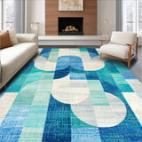 Ultra Soft Area Rug, Non Slip, Stain Resistant, Washable Area Rugs for Living Room, Bedroom, Chic Scallops Ribbon Artistic Bow Modern Curved Detailing(Blue)