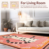 Ultra Soft Area Rug, Non Slip, Stain Resistant, Washable Area Rugs for Living Room, Bedroom, Bright Cheerful Tiger Design(Pink)