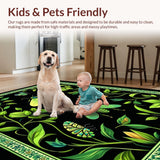 Ultra Soft Area Rug, Non Slip, Stain Resistant, Washable Area Rugs for Living Room, Bedroom, Vivid Green Insect Aesthetic(Black)