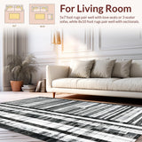 Ultra Soft Area Rug, Non Slip, Stain Resistant, Washable Area Rugs for Living Room, Bedroom, Graphic Stripe Rug with Contemporary Pinstripe Accents and Modern Geometry(Black)