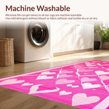Ultra Soft Area Rug, Non Slip, Stain Resistant, Washable Area Rugs for Living Room, Bedroom, Trendy Abstract Heart Shapes(Pink)