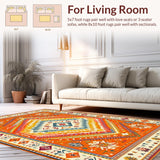 Ultra Soft Area Rug, Non Slip, Stain Resistant, Washable Area Rugs for Living Room, Bedroom, Vibrant Rainbow Abstract Motif(Orange)