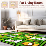 Ultra Soft Area Rug, Non Slip, Stain Resistant, Washable Area Rugs for Living Room, Bedroom, Joyful Circular Animal Playground Concept(Green)