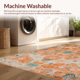 Ultra Soft Area Rug, Non Slip, Stain Resistant, Washable Area Rugs for Living Room, Bedroom, Sophisticated Transitional Floral Fusion(Orange)