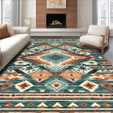 Ultra Soft Area Rug, Non Slip, Stain Resistant, Washable Area Rugs for Living Room, Bedroom, Geometric Teal and Red Fusion(Orange)