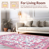 Ultra Soft Area Rug, Non Slip, Stain Resistant, Washable Area Rugs for Living Room, Bedroom, Luxurious Gentle Floral Aesthetic(White)