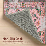 Ultra Soft Area Rug, Non Slip, Stain Resistant, Washable Area Rugs for Living Room, Bedroom, Rustic Elegant Blush Green Motif(Pink)