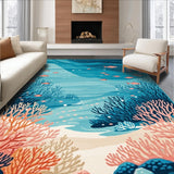 Ultra Soft Area Rug, Non Slip, Stain Resistant, Washable Area Rugs for Living Room, Bedroom, Pastel Coral Wave Inspiration(Blue)