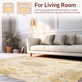 Ultra Soft Area Rug, Non Slip, Stain Resistant, Washable Area Rugs for Living Room, Bedroom, Classic Low Pile Area With Faded Ornamental Medallion Motifs(Beige)