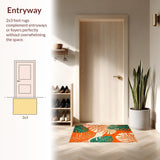 Ultra Soft Area Rug, Non Slip, Stain Resistant, Washable Area Rugs for Living Room, Bedroom, Elegant Geometric Leaf Arrangement(Orange)