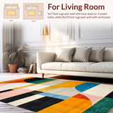 Ultra Soft Area Rug, Non Slip, Stain Resistant, Washable Area Rugs for Living Room, Bedroom, Vibrant Abstract Curvilinear Artistry(Yellow)