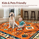 Ultra Soft Area Rug, Non Slip, Stain Resistant, Washable Area Rugs for Living Room, Bedroom, Sophisticated Warm Tones Tiled Look(Orange)