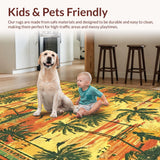 Ultra Soft Area Rug, Non Slip, Stain Resistant, Washable Area Rugs for Living Room, Bedroom, Island Paradise Rug Palm Tree & Surfer Art(Orange)