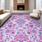 Ultra Soft Area Rug, Non Slip, Stain Resistant, Washable Area Rugs for Living Room, Bedroom, Stylish Rustic Floral Accent(Purple)