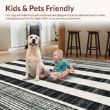 Sleek Striped Weave With Alternating Black And White Bands(Black)