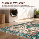 Ultra Soft Area Rug, Non Slip, Stain Resistant, Washable Area Rugs for Living Room, Bedroom, Rustic Soft Teal Paisley Motif(Ivory)