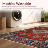 Ultra Soft Area Rug, Non Slip, Stain Resistant, Washable Area Rugs for Living Room, Bedroom, Vibrant Ethnic Braided Texture(Red)