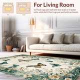 Ultra Soft Area Rug, Non Slip, Stain Resistant, Washable Area Rugs for Living Room, Bedroom, Whimsical Green Insect Motif Design(Beige)