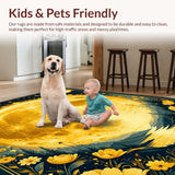 Ultra Soft Area Rug, Non Slip, Stain Resistant, Washable Area Rugs for Living Room, Bedroom, Trendy Psychedelic Nature Theme(Gold)