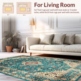 Ultra Soft Area Rug, Non Slip, Stain Resistant, Washable Area Rugs for Living Room, Bedroom, Chic Dark Green Ogee Pattern(Blue)
