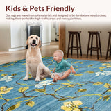 Ultra Soft Area Rug, Non Slip, Stain Resistant, Washable Area Rugs for Living Room, Bedroom, Elegant Yellow Trellis Pattern(Blue)
