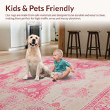 Ultra Soft Area Rug, Non Slip, Stain Resistant, Washable Area Rugs for Living Room, Bedroom, Refined Modern Tiled Arrangement(Pink)